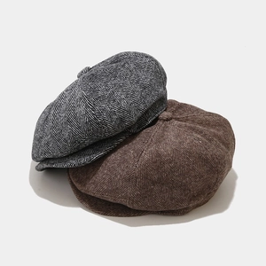 Classic newsboy caps in herringbone tweed wool, octagonal style for autumn winter wear