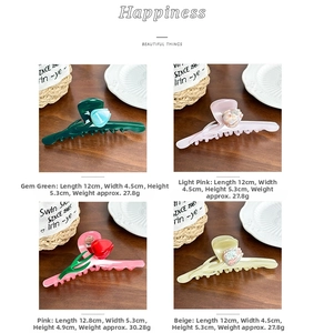 Four-grid view of large tulip acetate hair claws in various colors for elegant hair styling