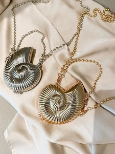 Conch Shape Evening Clutch Bag Metal Zinc Alloy Nautilus Shell Mini Crossbody With Ball Chain For Women Party