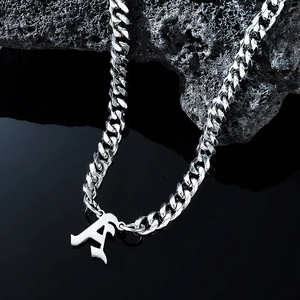 Gothic Initial Letter Pendant Necklace Stainless Steel Cuban Chain Hip Hop Street Style Jewelry For Men Women