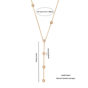 Detailed size specifications of the gold stainless steel Y-shaped heart pendant necklace