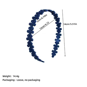 Matte dark blue acrylic flower headband for hair styling with dimensional measurements