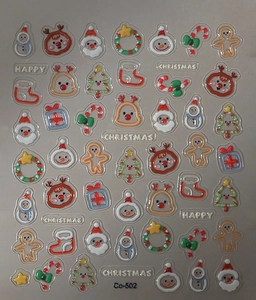 Detailed 5D Christmas nail art stickers featuring Santa, reindeer, and snowman motifs