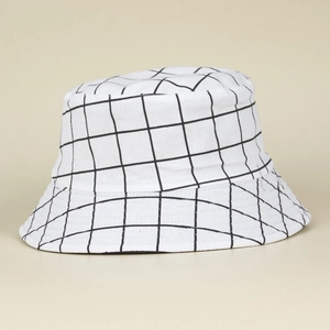 Summer women's white plaid bucket hat made of breathable cotton canvas for sun protection