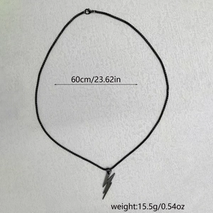 Men's minimalist black stainless steel lightning pendant necklace with 60cm long chain
