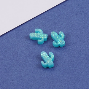 Synthetic opal cactus pendants in teal with glitter for DIY jewelry making