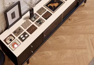 Macro view of twelve vintage floral and leopard pattern waterproof cabinet mats