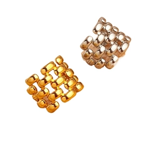 French style 18k gold plated stainless steel textured ring in woven design
