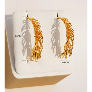 French vintage style golden wheat ear earrings with 3.8cm fringe feather design