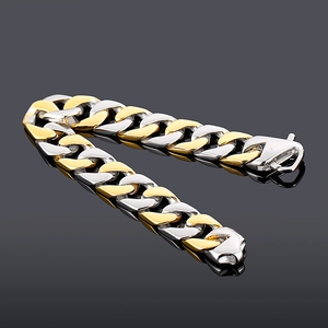 Minimalist Cuban link bracelet for men in two-tone gold and silver stainless steel