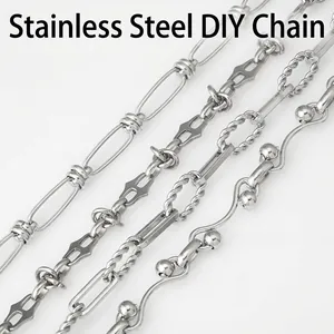Stainless Steel DIY Link Chains Bulk For Necklace Bracelet Jewelry Making Geometric Twisted Beaded Metal Accessories