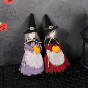 Halloween hanging witch doll set with purple and red robes for party decoration