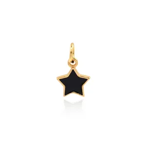 Classic gold-plated star pendant with black enamel inlay and metal loop for DIY jewelry