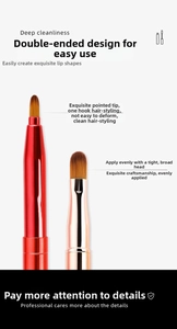 Detail of dual-head telescopic lip brush with fine pointed tip and wide blending brush head