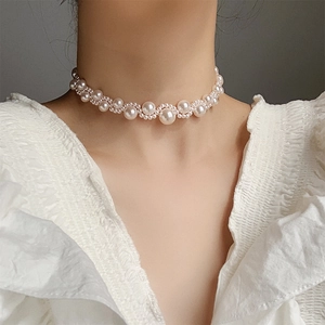 Luxury Faux Artificial Pearl Necklace For Women Elegant Multi-Strand Woven Choker Clavicle Chain Korean Style Jewelry