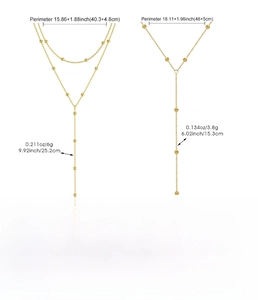 Size guide for double layer necklace showing chain lengths and weight in inches and cm
