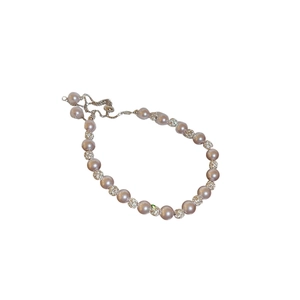 Bracelet ajustable en perles roses et boules de diamants avec chaîne en argent