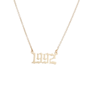 Gothic style stainless steel 1992 birth year number necklace in a polished golden finish