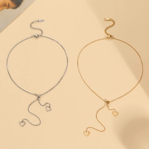 Adjustable gold and silver heart pendant necklaces with slide clasp in stainless steel