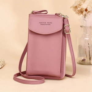 Women Crossbody Phone Bag PU Leather Vertical Square Mini Shoulder Purse With Card Slots Zipper Closure Solid Color