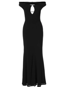 Robe noire chic épaules dénudées avec dos nu ajouré et ourlet sirène élégant