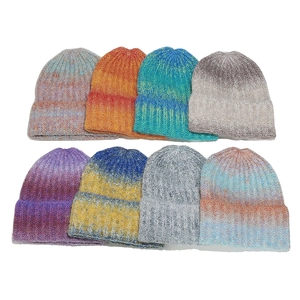 Beanie Hat Knit Acrylic Warm Windproof Winter Tie Dye Gradient Color Ribbed Cuffed Skull Cap For Women Men