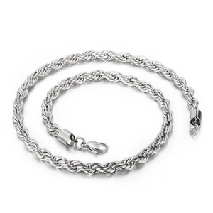 Collana a catena a fune in acciaio inossidabile argento con chiusura a moschettone sicura