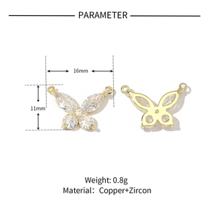 Connecteurs de bijoux papillon plaqués or 14K avec zircons, taille 16mm x 11mm