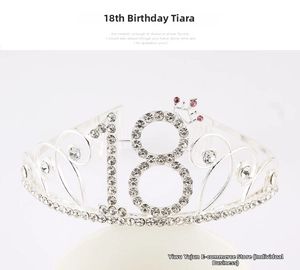 Silver 18th birthday tiara with sparkling rhinestones and a pink accent crown