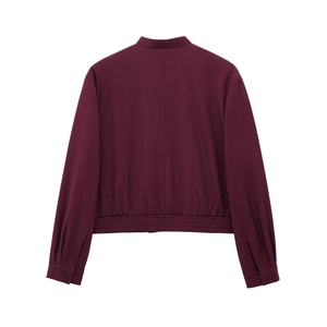 Veste bomber femme bordeaux avec ourlet élastique et col montant, vue de l'arrière