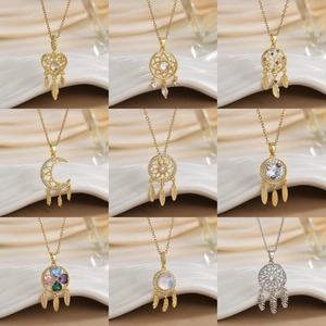 Dreamcatcher Pendant Necklace Stainless Steel Zircon Tassel Feather Boho Moon Tree Of Life Jewelry For Women