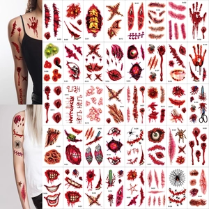 Halloween Temporary Tattoo Stickers Scary Realistic Scars Mouth Wounds Waterproof Face Body Art Horror Makeup Party Supplies