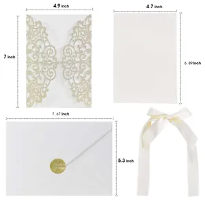 Size guide for laser-cut glitter invitations with inner sheet and envelope dimensions