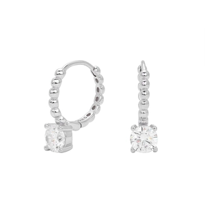Minimalist S925 sterling silver hoop earrings with clear zircon stones and textured pattern