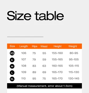 Tableau détaillé des tailles pour pantalons de yoga évasés incluant hanches et taille