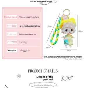 Detailed size specifications for the cartoon doll keychain with dimensions and weight