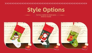 Linen Christmas stockings with Santa, snowman and reindeer embroidery decorations
