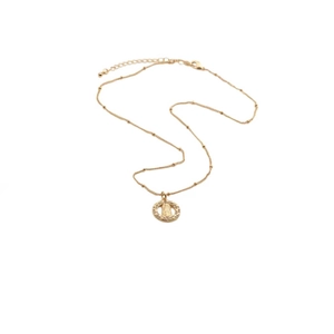 Gold plated copper zircon religious round relief pendant necklace with thin ball chain