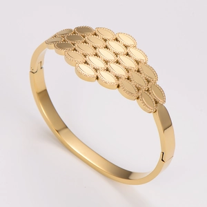 Bangle Bracelet 304 Stainless Steel Irregular Honeycomb Fish Scale Overlapping Design Gold Plated Jewelry For Women