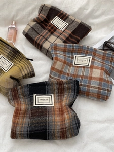 Vintage wool plaid cosmetic bags in various colors for travel organization