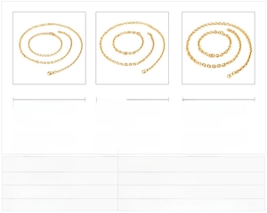 Size chart for stainless steel O-chain jewelry set showing length and weight details