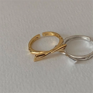 Minimalist 925 sterling silver bow knot open ring in gold and silver metallic finish