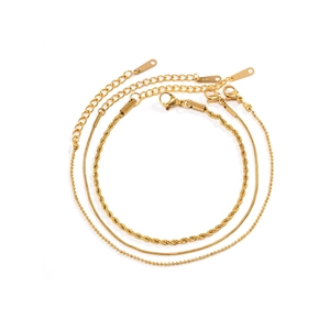 Detailed set of three gold titanium steel chains including rope, snake, and bead styles