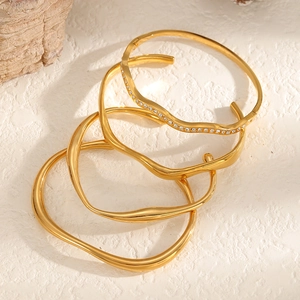 Minimalist geometric wave 18k gold plated stainless steel bangles set for women