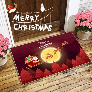 Christmas Door Mat Crystal Velvet Non-Slip Absorbent Area Rug Santa Claus Reindeer Printed Entryway Decor Festive Carpet