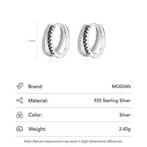 Boucles d'oreilles en argent sterling 925 avec zircons noirs et blancs double couche