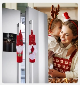 Weihnachts-Kühlschrankgriffschutz mit Gnom-Motiv aus rotem Strick mit Pailletten