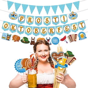 Oktoberfest party decoration set with Prost banner, bunting and themed photo props