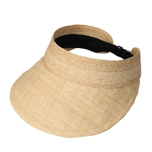Natural raffia visor hat with a minimalist metal buckle and woven sunshade texture