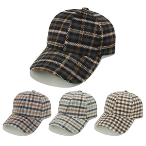 Plaid Woolen Baseball Cap Retro British Style Check Pattern Autumn Winter Outdoor Sunshade Hat For Men Women